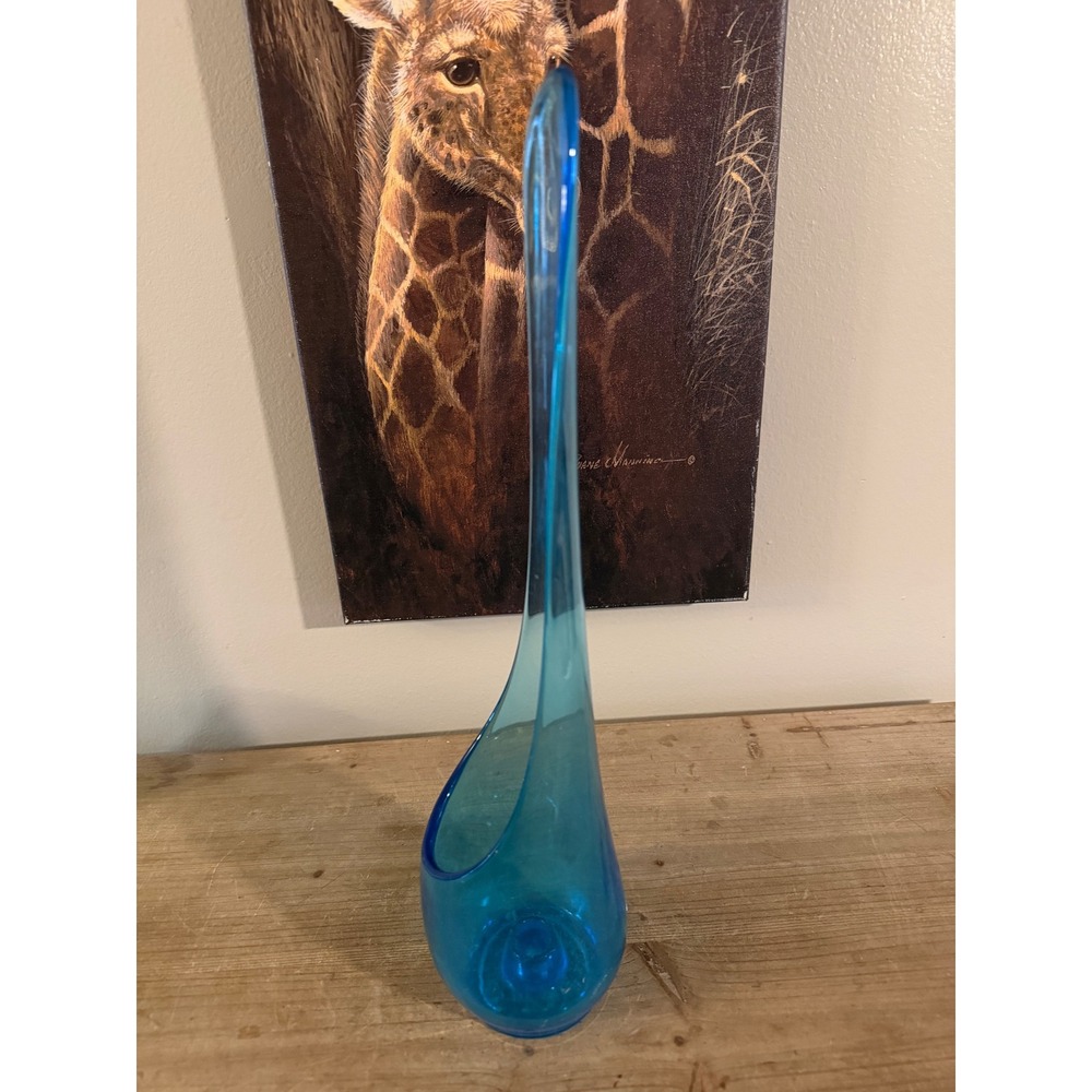 Vintage Empoli Turquoise Blue Glass Vase‎ Mid Century Modern Made in Italy 14in